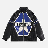 Trendy Vintage Racing Leather Zipper Jacket