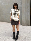 Women Retro Vintage Letter Print Slim Fit T-Shirt