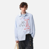 Streetwear Striped Graffiti Print Long Sleeve Shirt