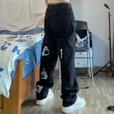 Skull Hand Signs Black Baggy Jeans