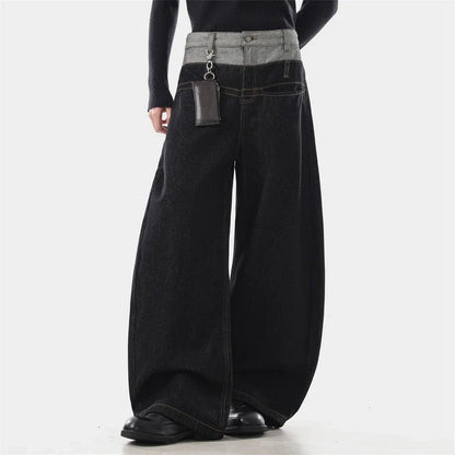 Black Distressed Patchwork Loose Fit Jeans