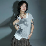 Vintage Grunge Patchwork Short Sleeve T-Shirt