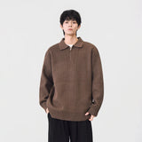 Comfortable Ribbed Knit Half Zipper Sweater