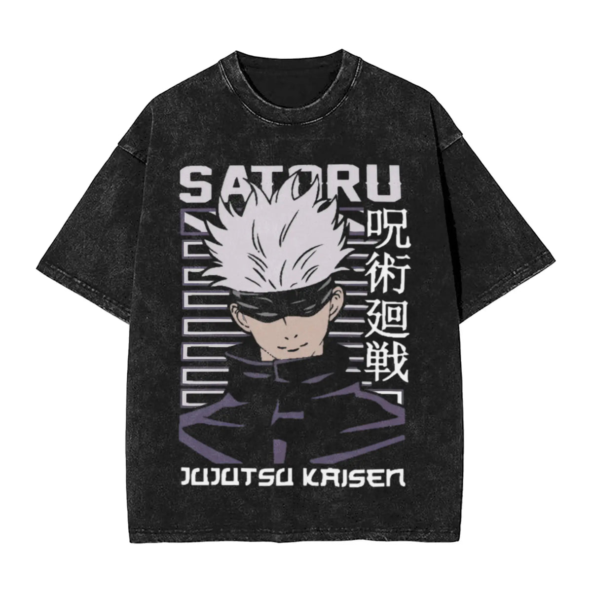 Anime Girl Dinner Print Washed T-Shirt