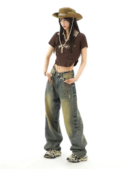 Vintage Distressed Oversize Wide Leg Jeans