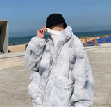 Warm Stand Collar Solid Wool Zipper Faux Fur Jacket