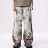 Streetwear American Graffiti Ripped Loose Wide Leg Jeans