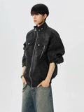 Solid Color Stand Collar Zipper Jacket