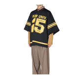 Japanese Patchwork Letter Print Baseball T-Shirt