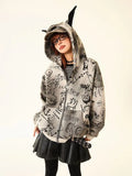Women American Style Doberman Print Hooded Sweatshirt