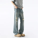Vintage Streetwear Scratched Blue Ripped Jeans