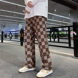 Brown Plaid-Allover Denim Jeans