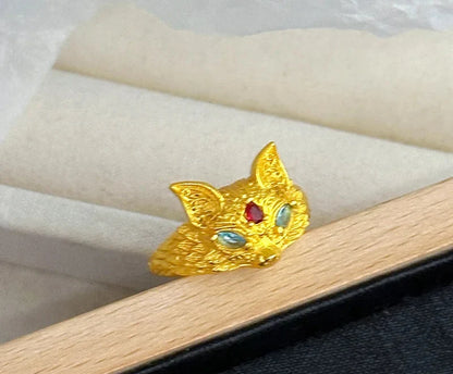 Pure Gold Fox Ring Adjustable Ring