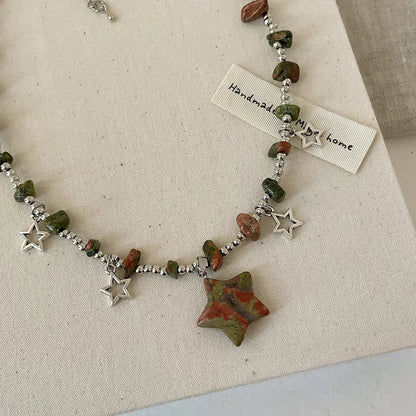 Colorful Irregular Natural Stone Star Pendant Necklace
