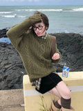 Women Vintage Green Knitwear Casual Sweater
