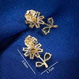 Luxury Flower Daisy Stud Green Leaf Earrings