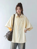 Women Streetwear Vintage Cute Yellow Striped Loose Shirt
