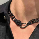 Black Cuban Chain Medusa Snake Necklace