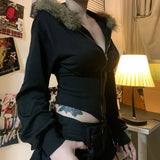 Dark Autumn Winter Faux Fur Hoodie