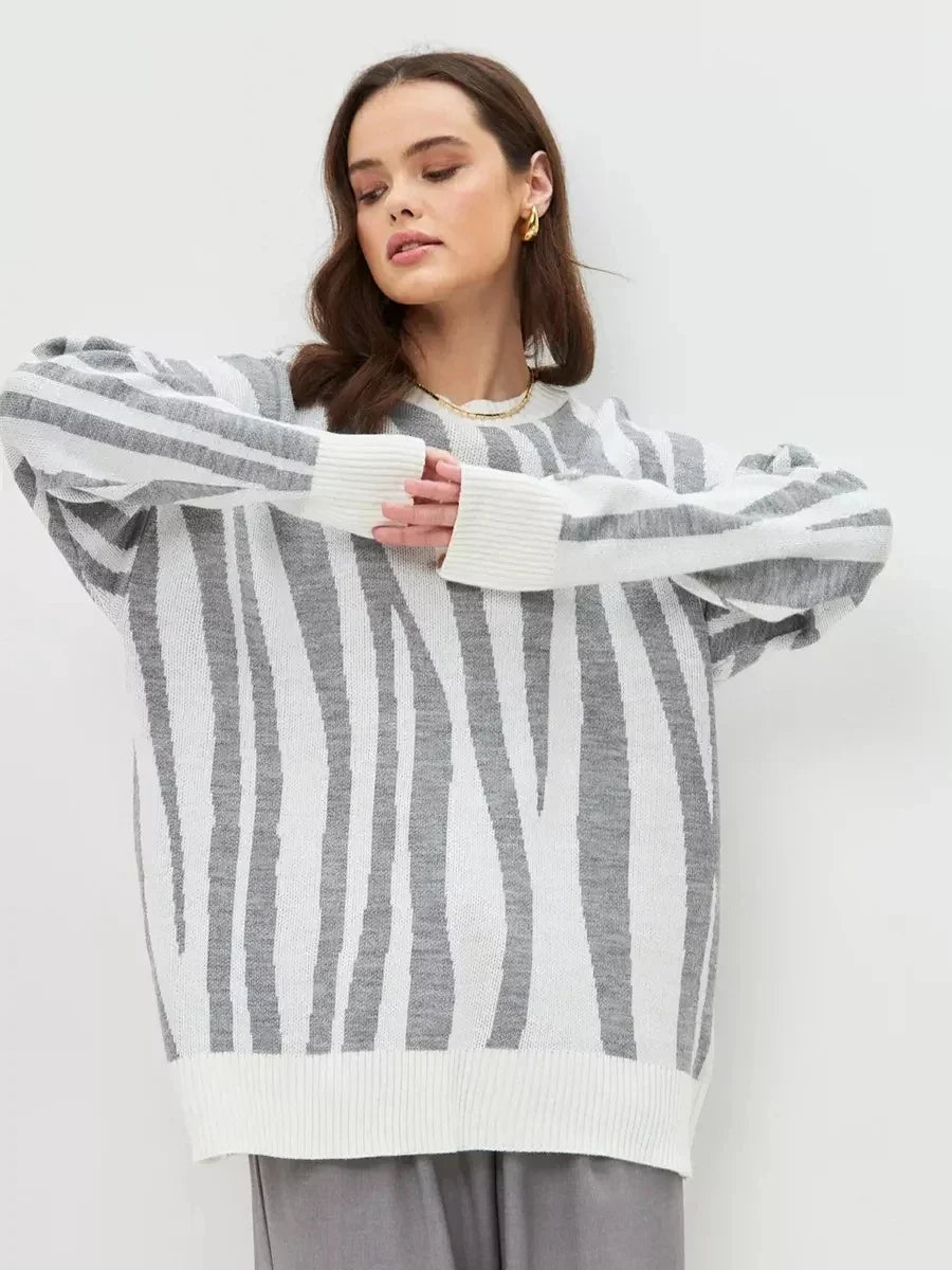 Women Striped Oversized Knitted Pullover Sweater