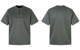 Suede Embroidered Zipper Short Sleeve T-Shirt