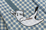 Y2K Plaid Cat Embroidery Casual Short Sleeve Shirt