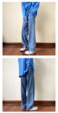 Ankle-length Baggy Washed Denim Pants