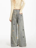 Cool Vintage American Puppy Embroidered Wide Jeans