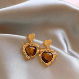 Exquisite Heart Shaped Tiger Eye Earring