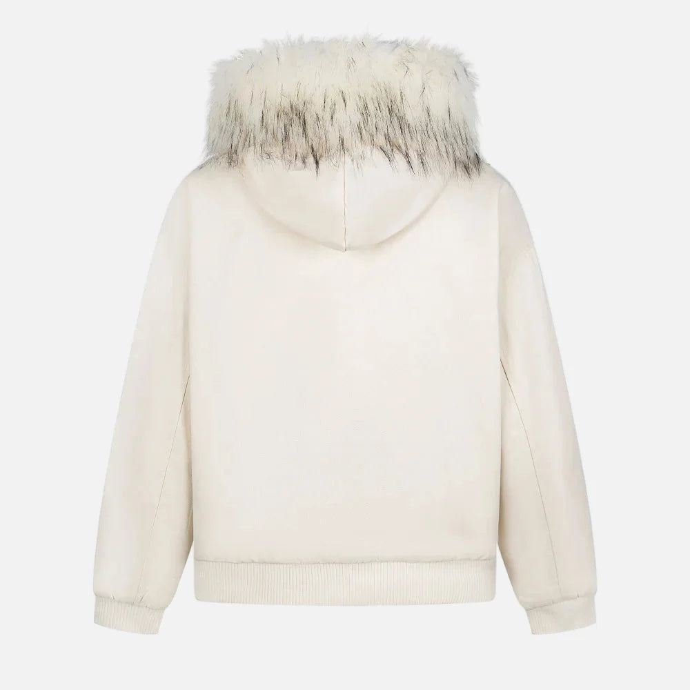Camouflage Retro Print Faux Fur Hooded Jacket