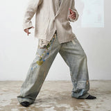 American High Street 3D Print Wide Leg Jeans