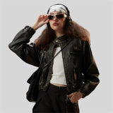 Vintage Chic Cropped Soft PU Leather Jacket
