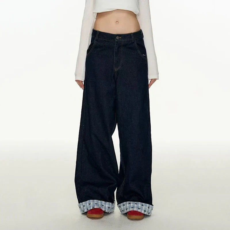 Casual Plaid Patchwork Vintage High Waist Jeans