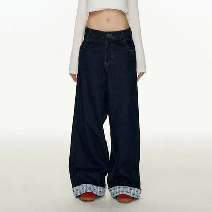 Casual Plaid Patchwork Vintage High Waist Jeans