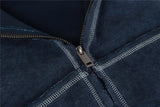 Washed Plush Embroidered Zip-Up Hooded Sweatshirt