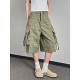 Comfortable Y2K Plaid Print High Waist Denim Cargo Short