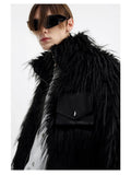 Luxury Black Patchwork Faux Fur Jacket