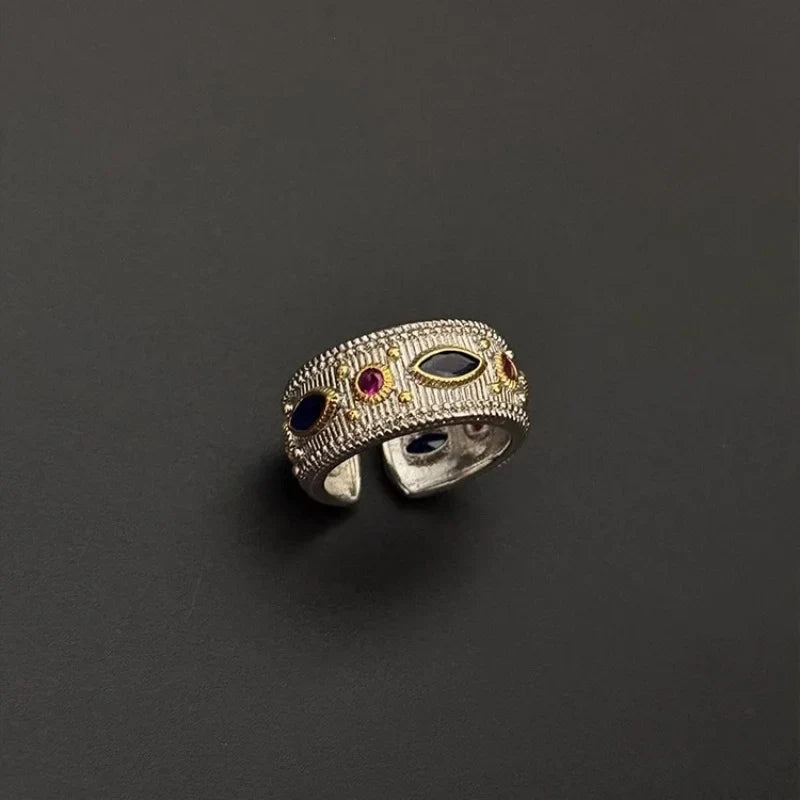 Creative Multicolor Zircon Stripe Open Ring