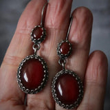 Red Zircon Inlaid Oval Drop Earring