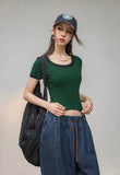Contrasting Color Slim O-Neck T-Shirt