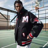 Men Retro Embroidered Leather Varsity Jacket