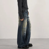 Patchwork Distressed Wide Leg Washing Denim Jeans