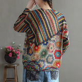 Women Vintage Casual Retro Striped Knit Sweater