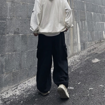 Solid Baggy Wide-Leg Cargo Pants