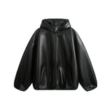 Classic Vintage Bomber Hooded PU Leather Jacket