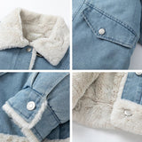 Sweet Blue Plush Lady Short Denim Jacket