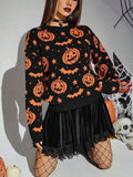 Pumpkin Bats Pattern Knitted Sweater