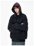 Vintage Streetwear Plaid Zipper Cool Hooded Sweatshirt