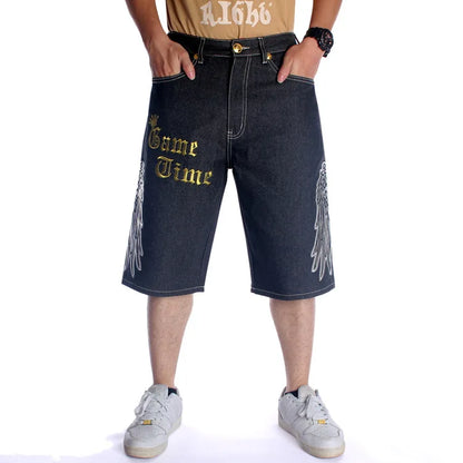 Vintage Washed Distressed Knee-Length Denim Shorts