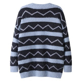 Women Retro V-Neck Collar Mohair Striped Cardigan